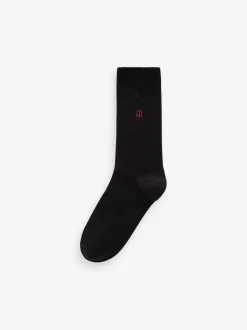 Inital Black Embroidered Lasting Fresh Socks 5 Pack