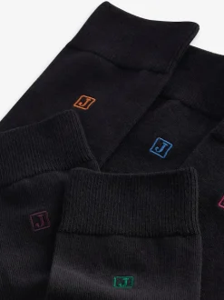 Inital Black Embroidered Lasting Fresh Socks 5 Pack