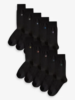 Initials Black Embroidered Lasting Fresh Socks 10 Pack
