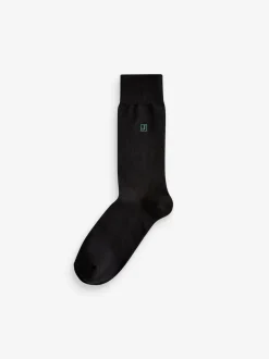 Initials Black Embroidered Lasting Fresh Socks 10 Pack