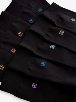 Initials Black Embroidered Lasting Fresh Socks 10 Pack
