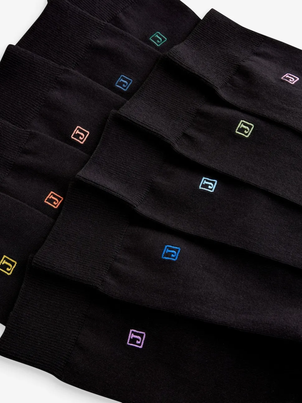 Initials Black Embroidered Lasting Fresh Socks 10 Pack