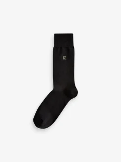 Initials Black Embroidered Lasting Fresh Socks 10 Pack