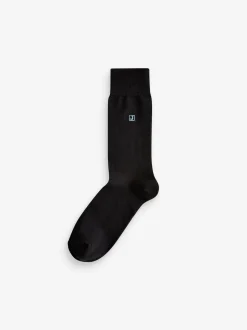 Initials Black Embroidered Lasting Fresh Socks 10 Pack