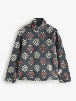 JACK & JONES Black Half Zip Teddy Fleece