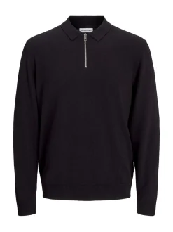 JACK & JONES Black Quarter Zip Knitted Polo Shirt