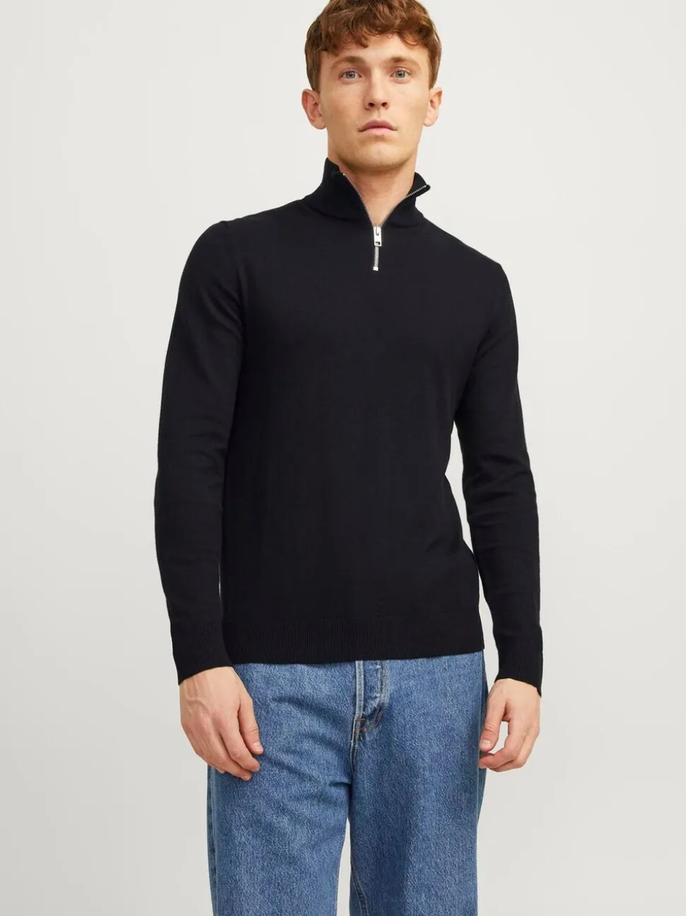JACK & JONES Black Quarter Zip Knitted Jumper