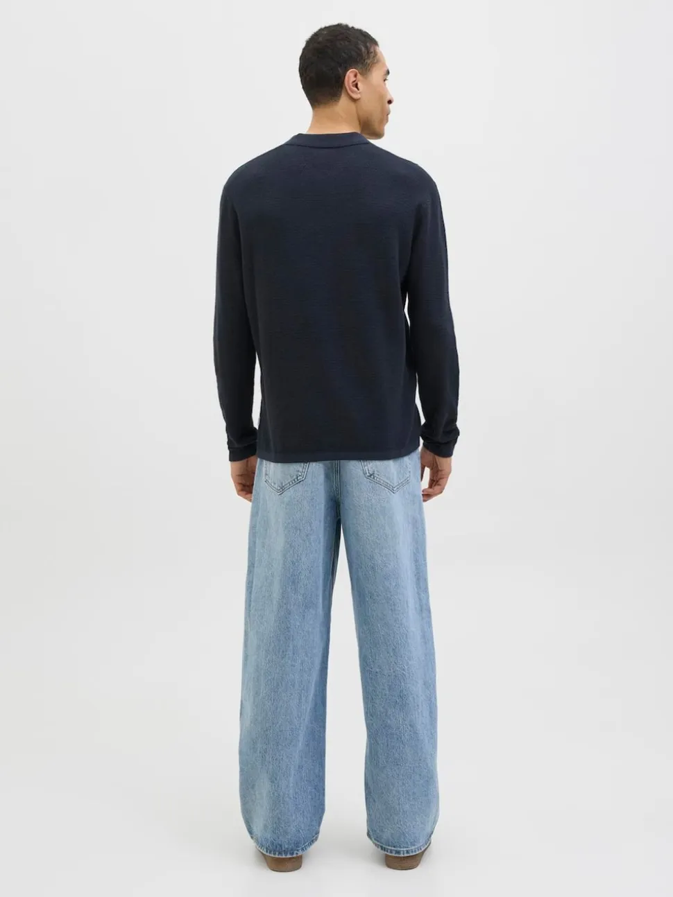 JACK & JONES Blue Long Sleeve Knit Polo Shirt
