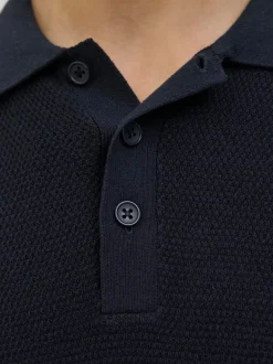 JACK & JONES Blue Long Sleeve Knit Polo Shirt