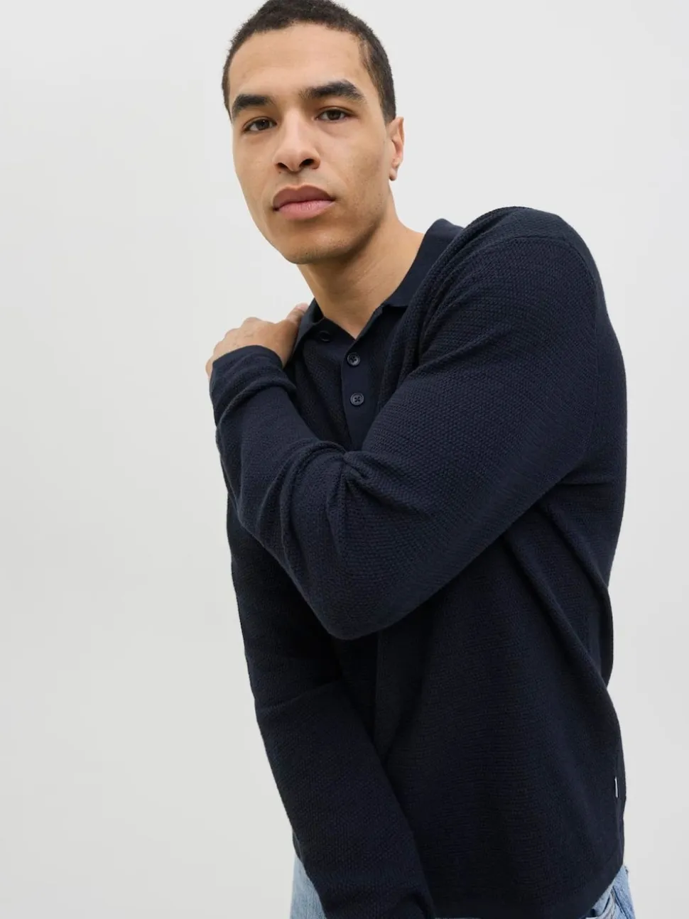 JACK & JONES Blue Long Sleeve Knit Polo Shirt
