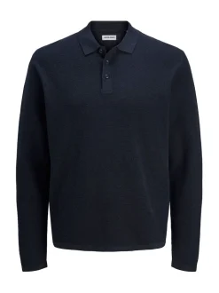 JACK & JONES Blue Long Sleeve Knit Polo Shirt