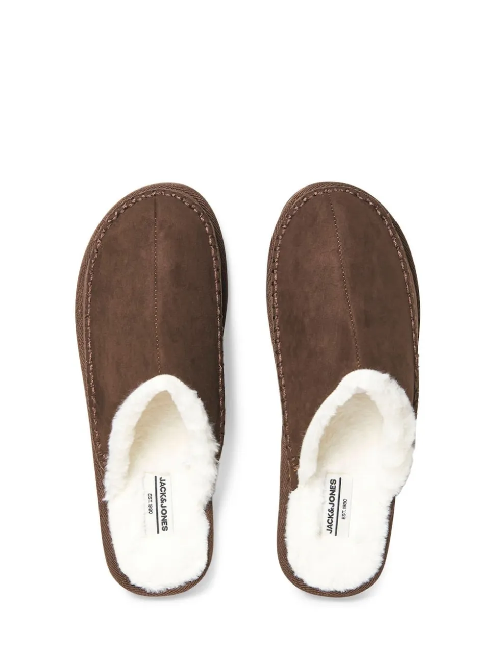 JACK & JONES Brown Fleece Lined Stitch Detail Mule Slippers