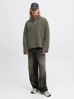 JACK & JONES Brown Half Zip Teddy Fleece