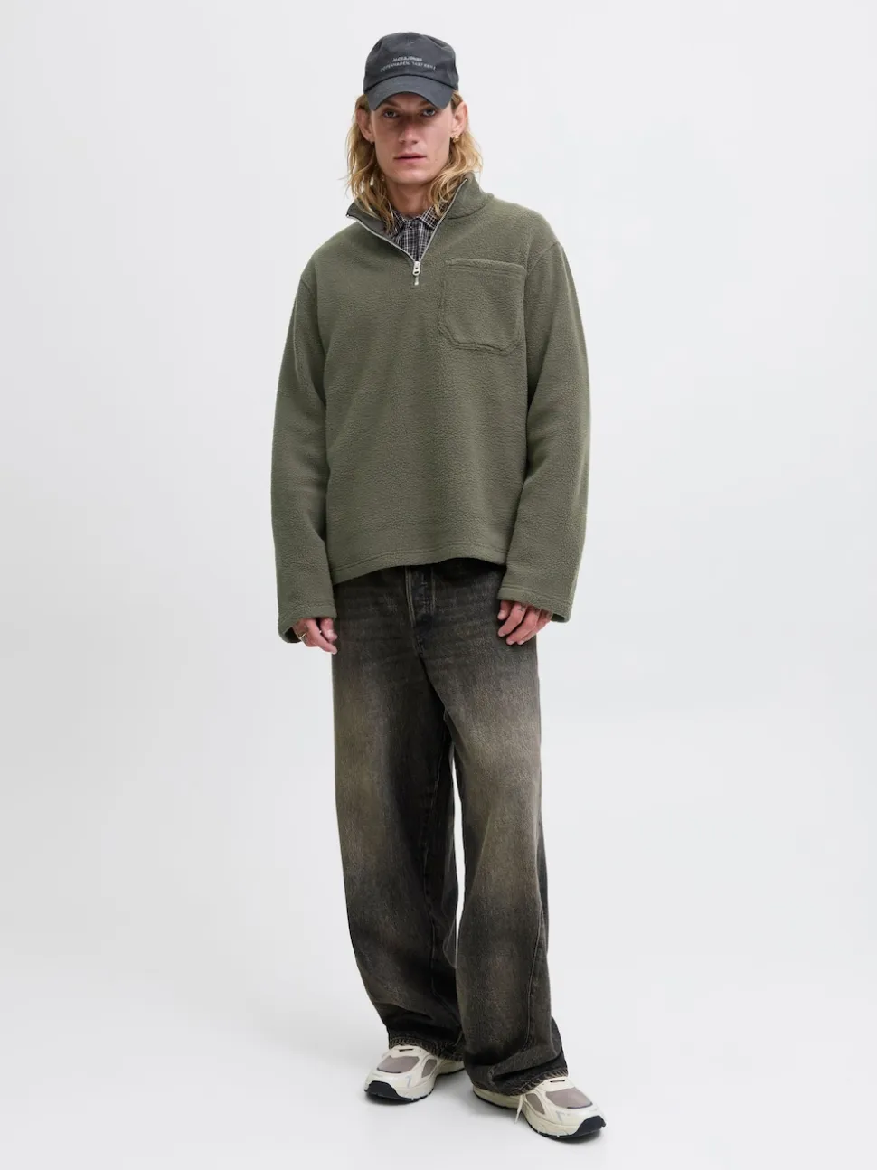 JACK & JONES Brown Half Zip Teddy Fleece