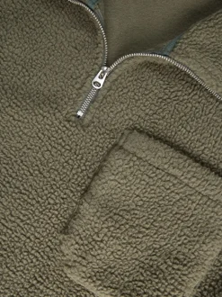 JACK & JONES Brown Half Zip Teddy Fleece