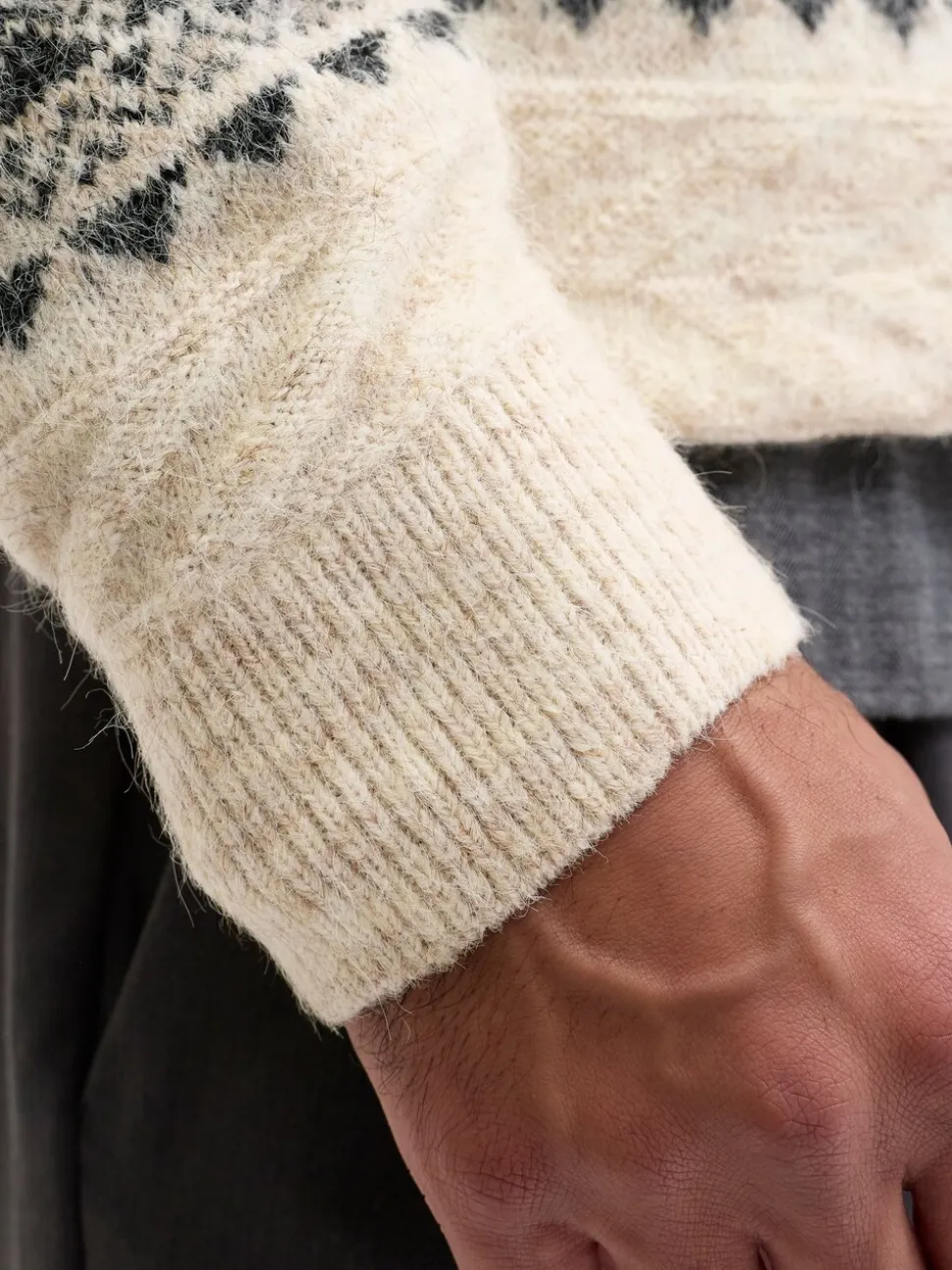 JACK & JONES Cream Fairisle Pattern Crew Knit Long Sleeve Jumper