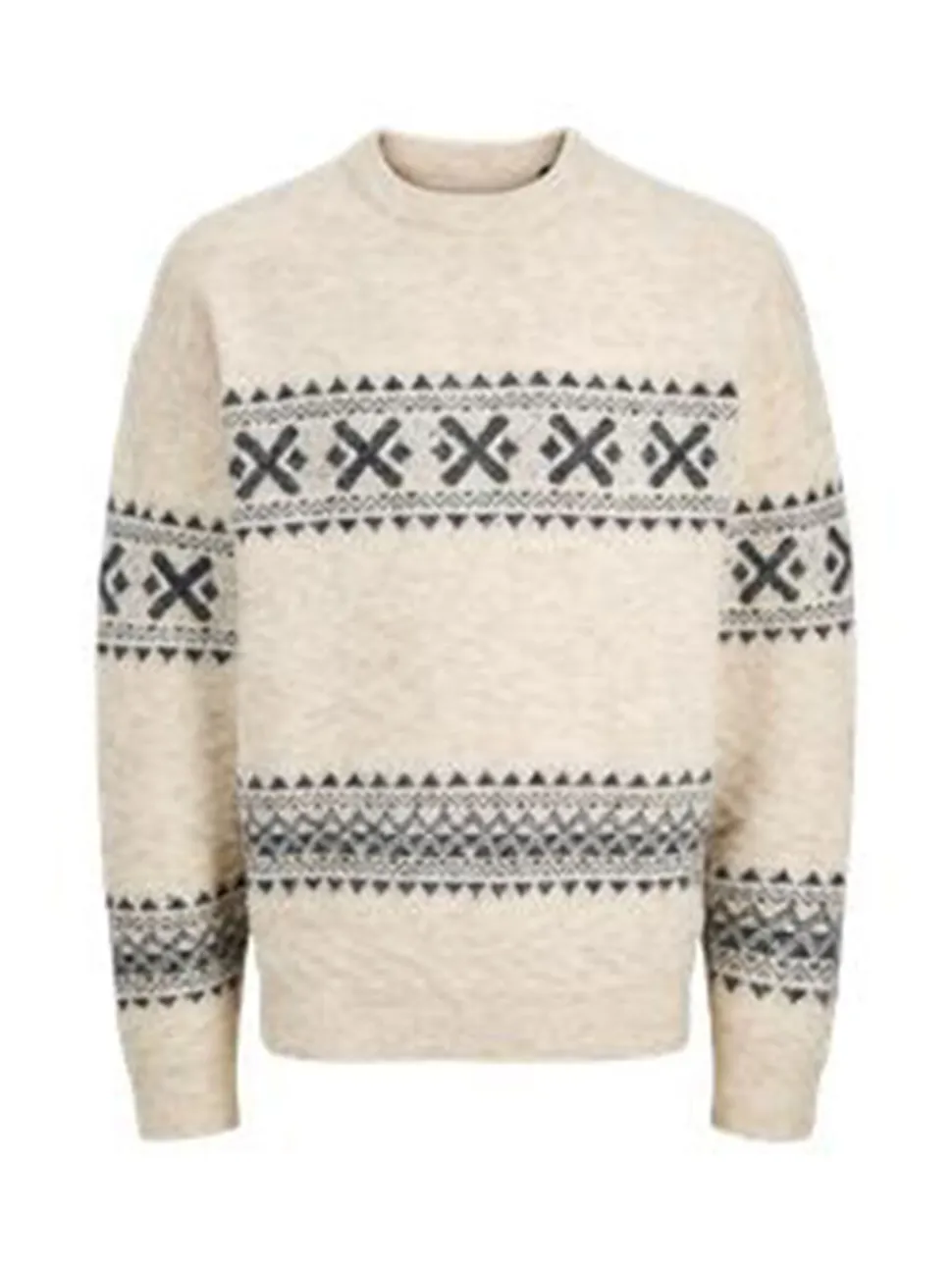 JACK & JONES Cream Fairisle Pattern Crew Knit Long Sleeve Jumper