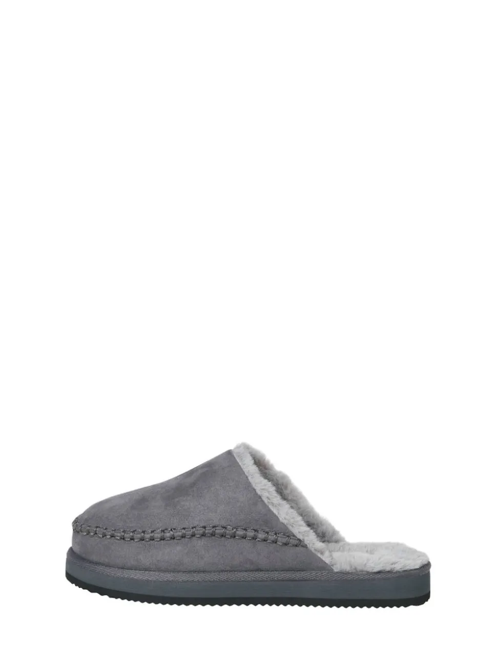 JACK & JONES Grey Fleece Lined Stitch Detail Mule Slippers