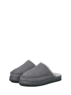 JACK & JONES Grey Fleece Lined Stitch Detail Mule Slippers
