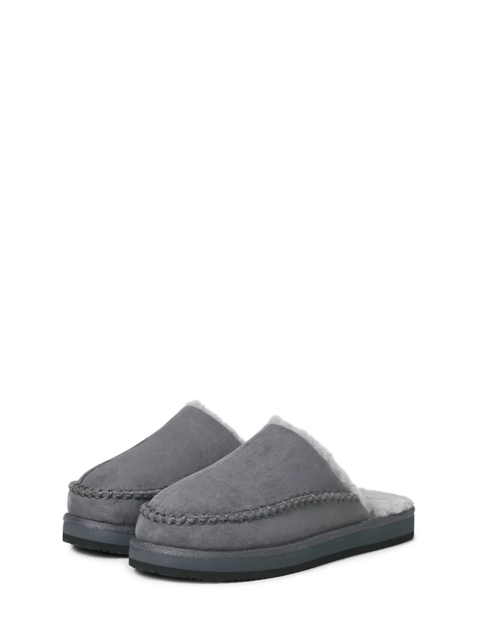 JACK & JONES Grey Fleece Lined Stitch Detail Mule Slippers