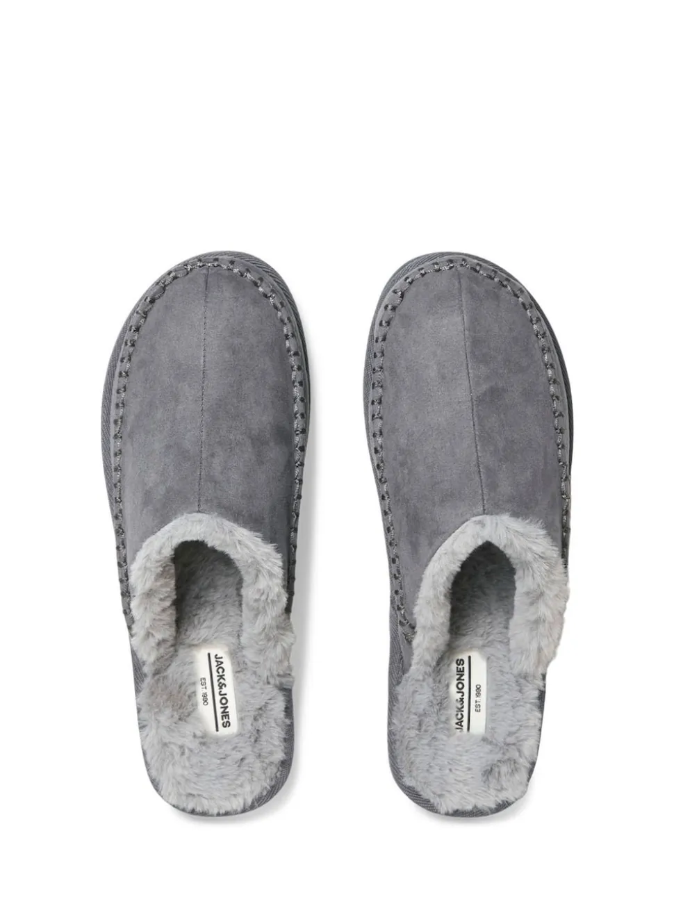 JACK & JONES Grey Fleece Lined Stitch Detail Mule Slippers