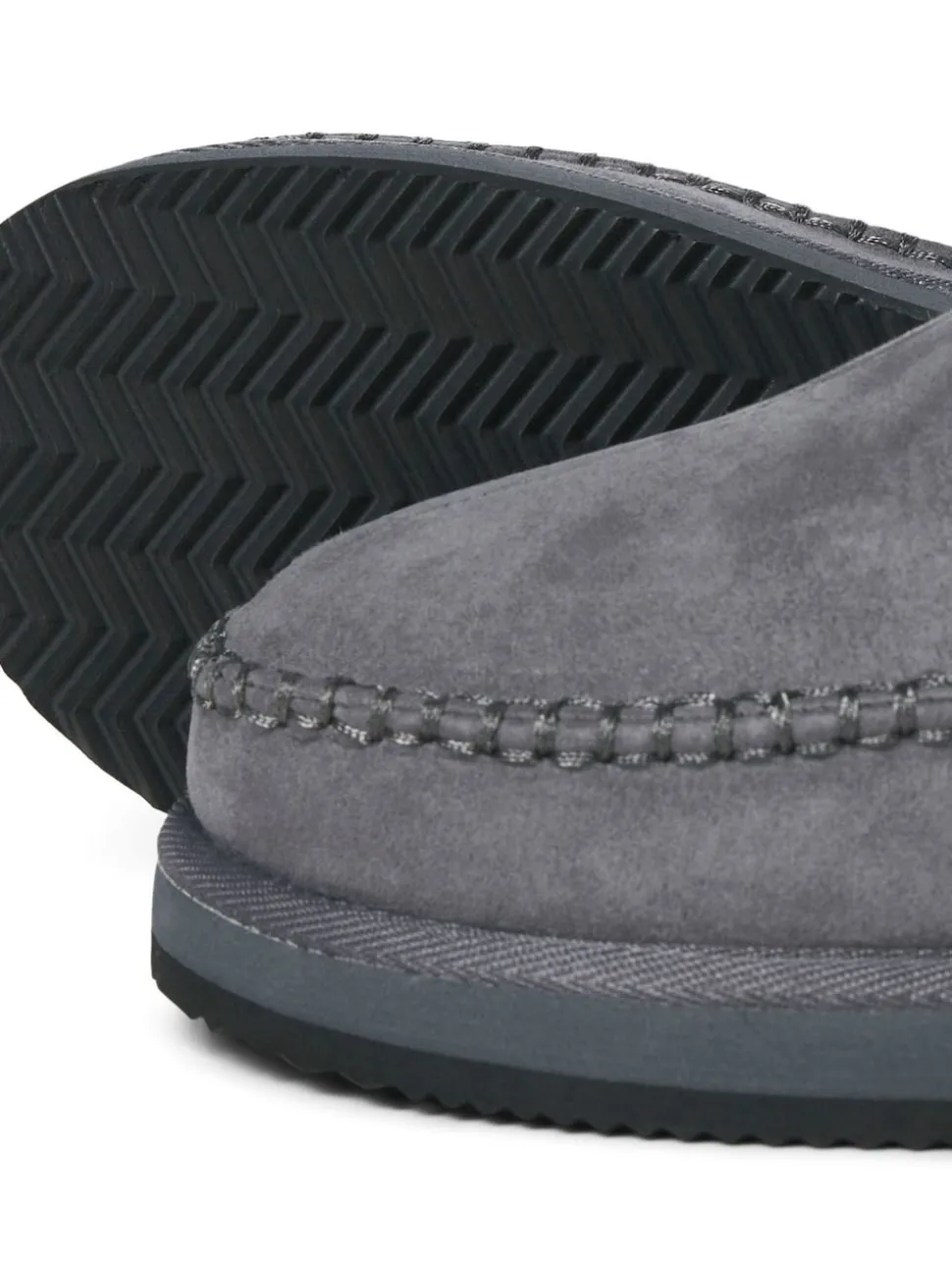 JACK & JONES Grey Fleece Lined Stitch Detail Mule Slippers