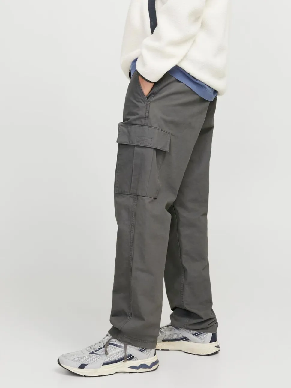 JACK & JONES Light Grey Loose Fit Cargo Trousers