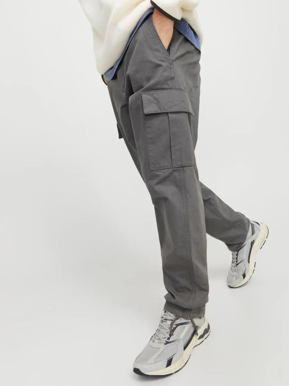 JACK & JONES Light Grey Loose Fit Cargo Trousers