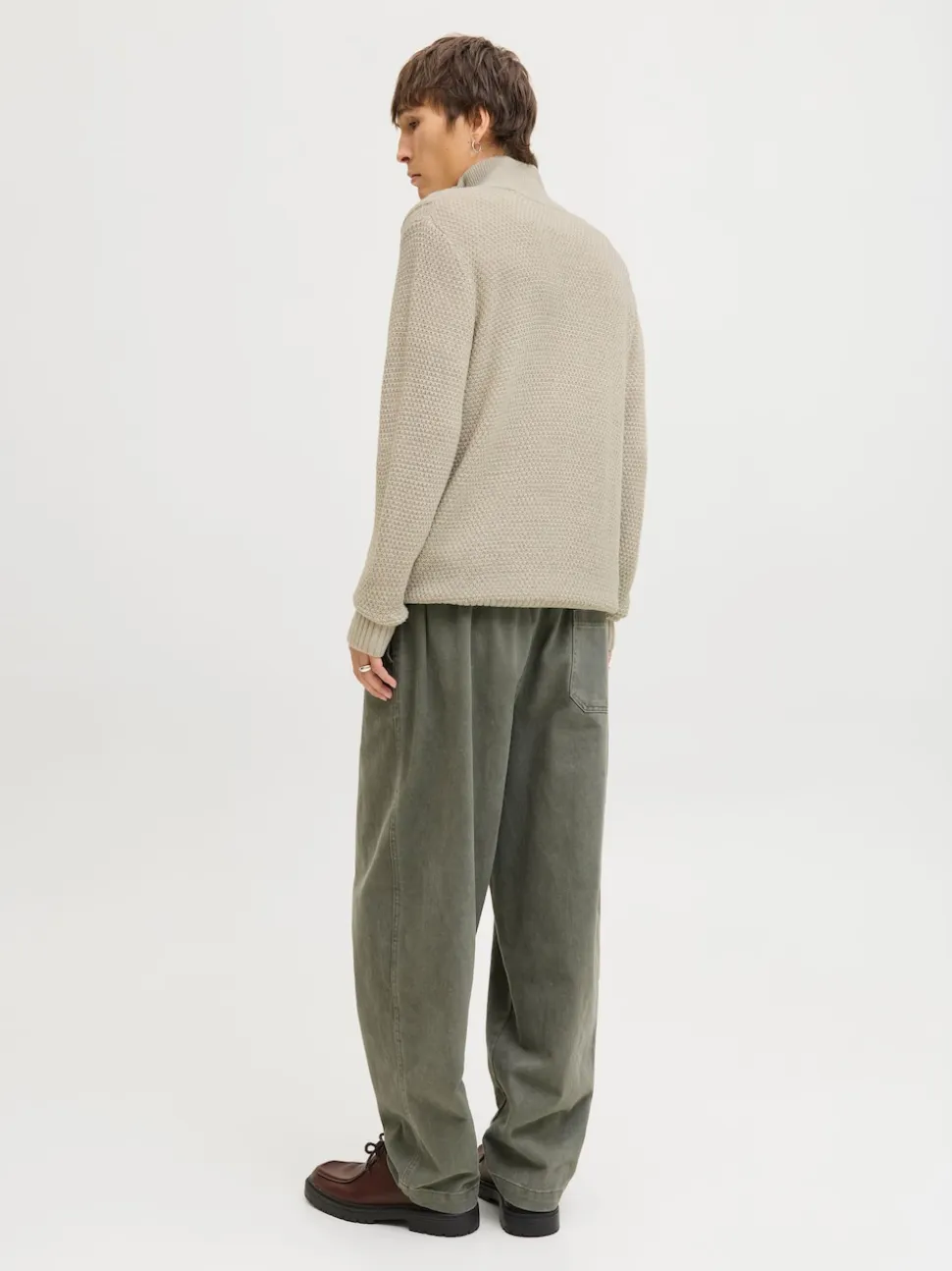 JACK & JONES White Cable Knit Half Zip Jumper