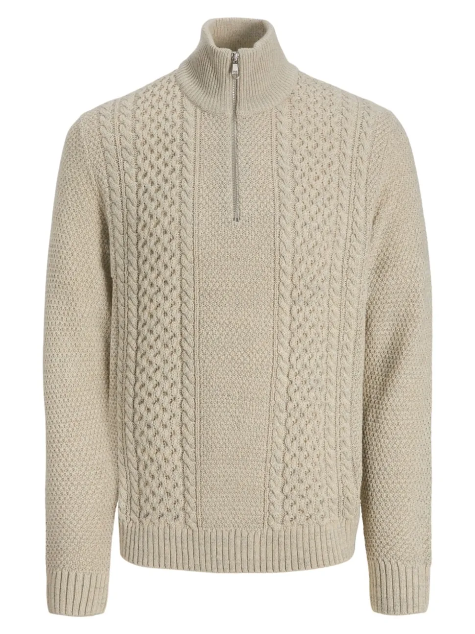 JACK & JONES White Cable Knit Half Zip Jumper