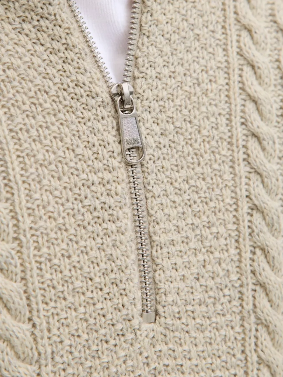 JACK & JONES White Cable Knit Half Zip Jumper