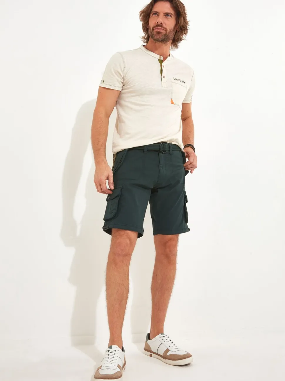 Joe Browns Green Multi Pocket Knee Length Belted Relaxed Fit Camo Cargo Shorts