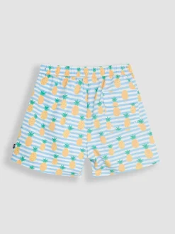 JoJo Maman Bébé Blue Mens Pineapple Printed Swim Shorts