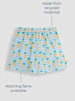 JoJo Maman Bébé Blue Mens Pineapple Printed Swim Shorts
