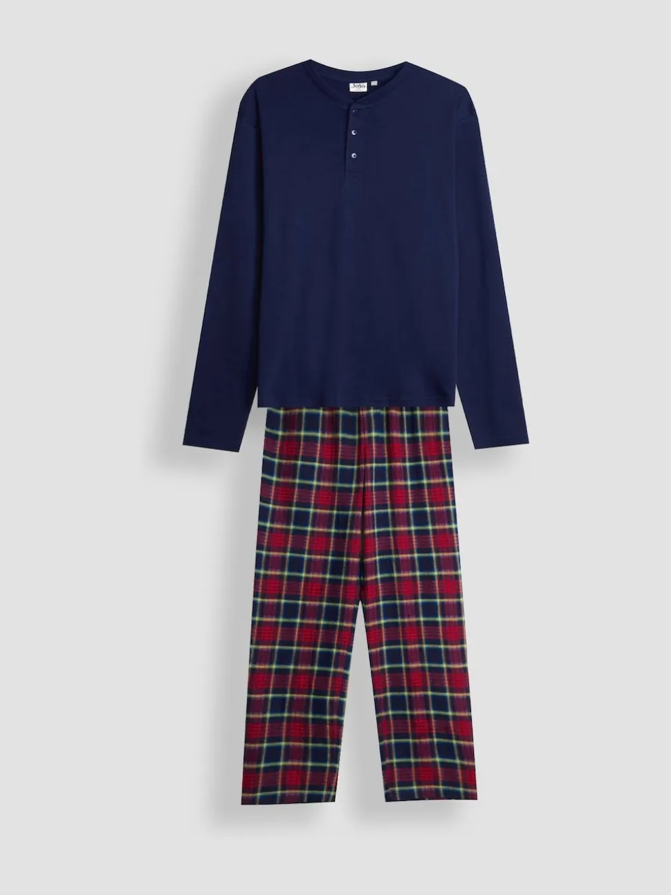 JoJo Maman Bébé Navy Mens Christmas Check Bottom Pyjamas Set