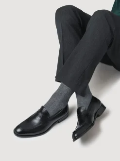 Jones Bootmaker Black Chrome Leather Penny Loafers