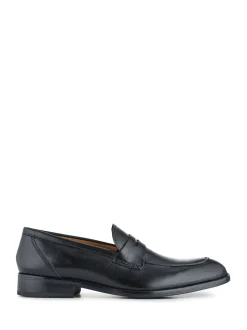 Jones Bootmaker Black Chrome Leather Penny Loafers