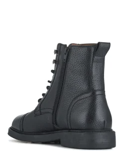 Jones Bootmaker Black Davide Leather Wide Fit Military Boots