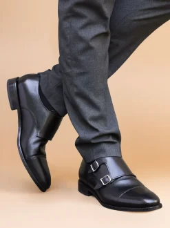 Jones Bootmaker Black Nathaniel Leather Double Monk Shoes