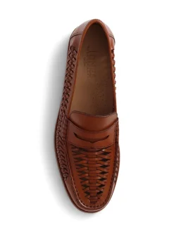 Jones Bootmaker Chocolate Brown Riverside Woven Leather Loafers