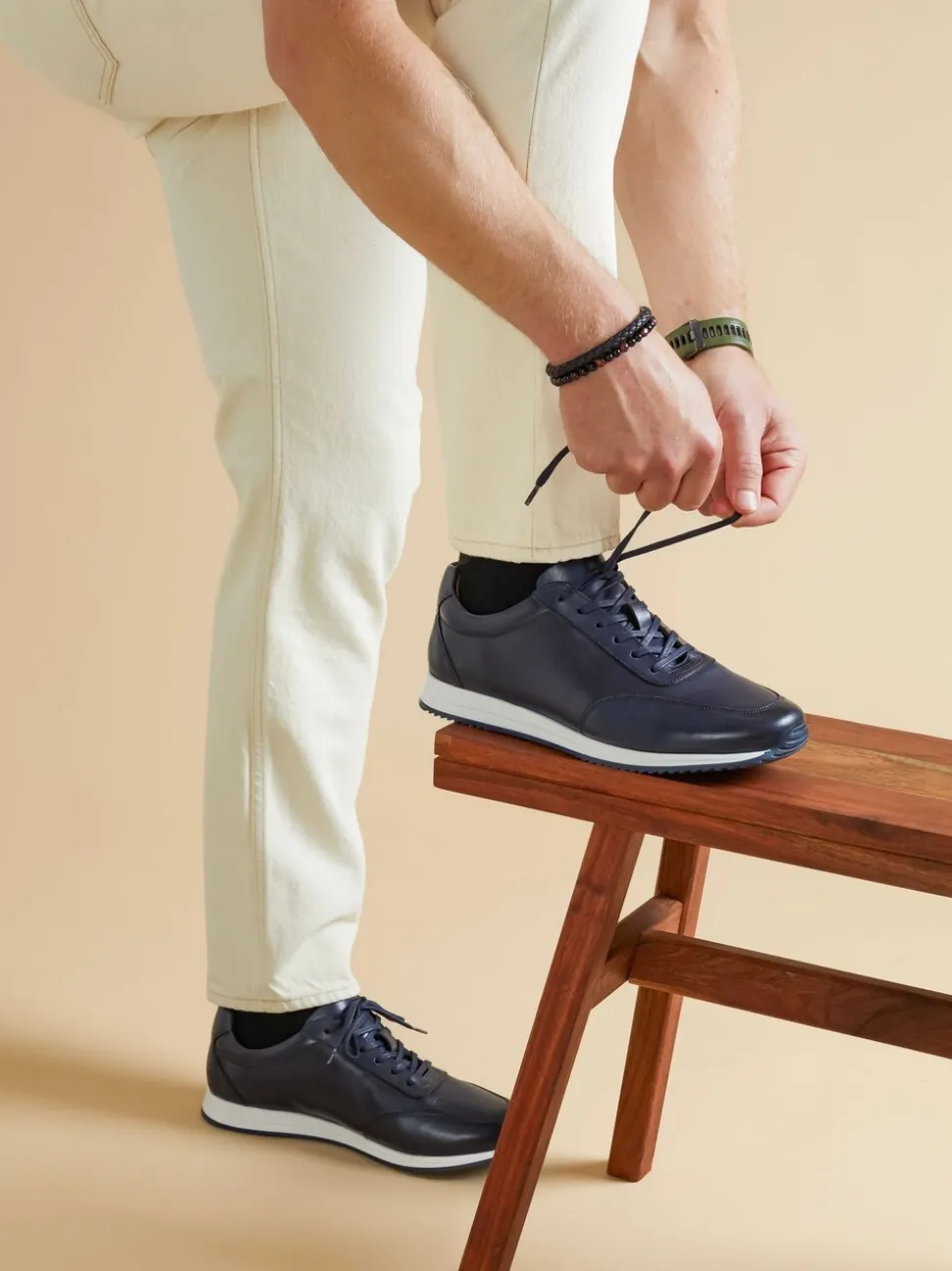 Jones Bootmaker Navy Blue Southend2 Leather Trainers