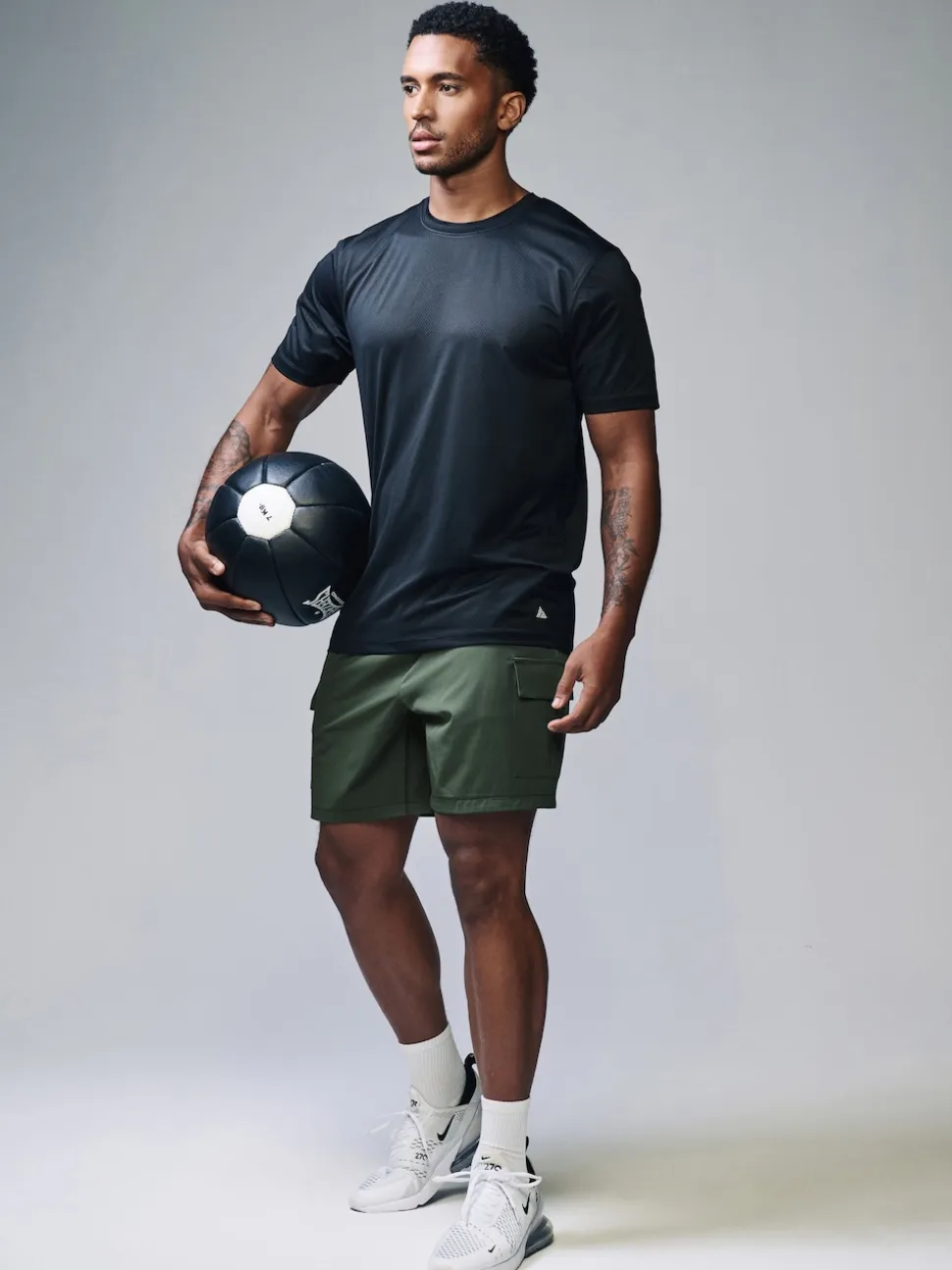 Khaki Green Active Cargo Gym Training Shorts