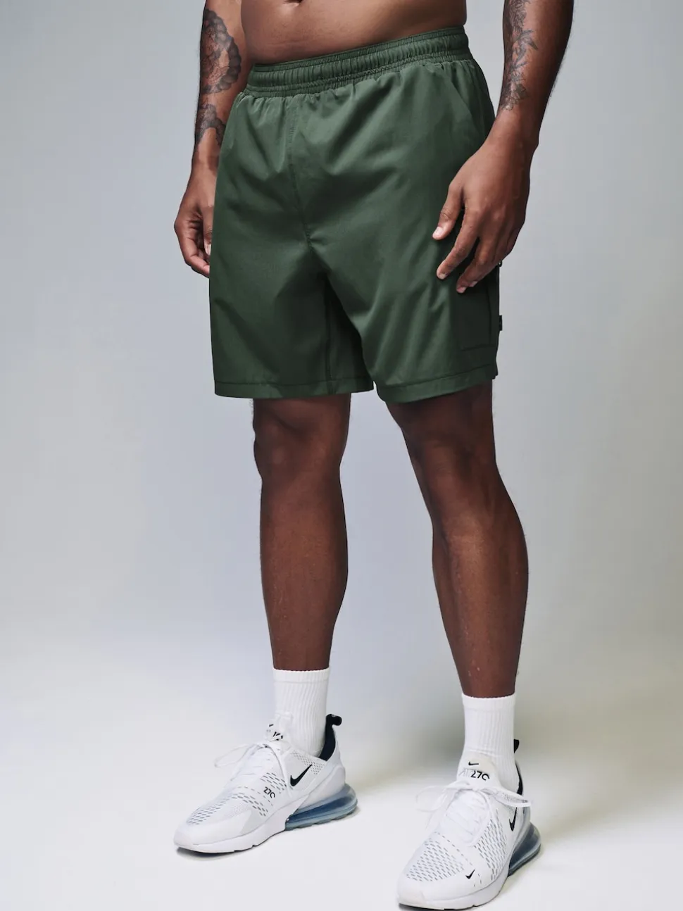 Khaki Green Active Cargo Gym Training Shorts