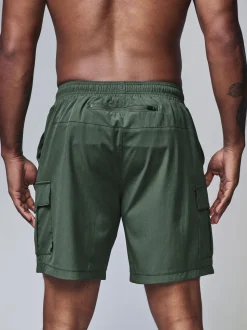 Khaki Green Active Cargo Gym Training Shorts