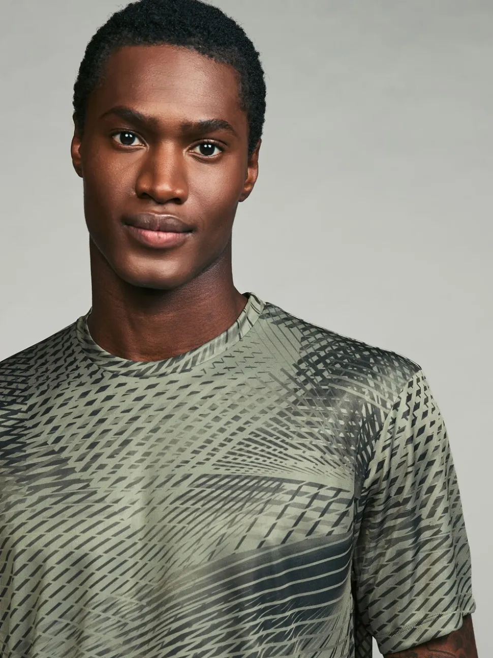 Khaki Green Active Gym Printed Training T-Shirt