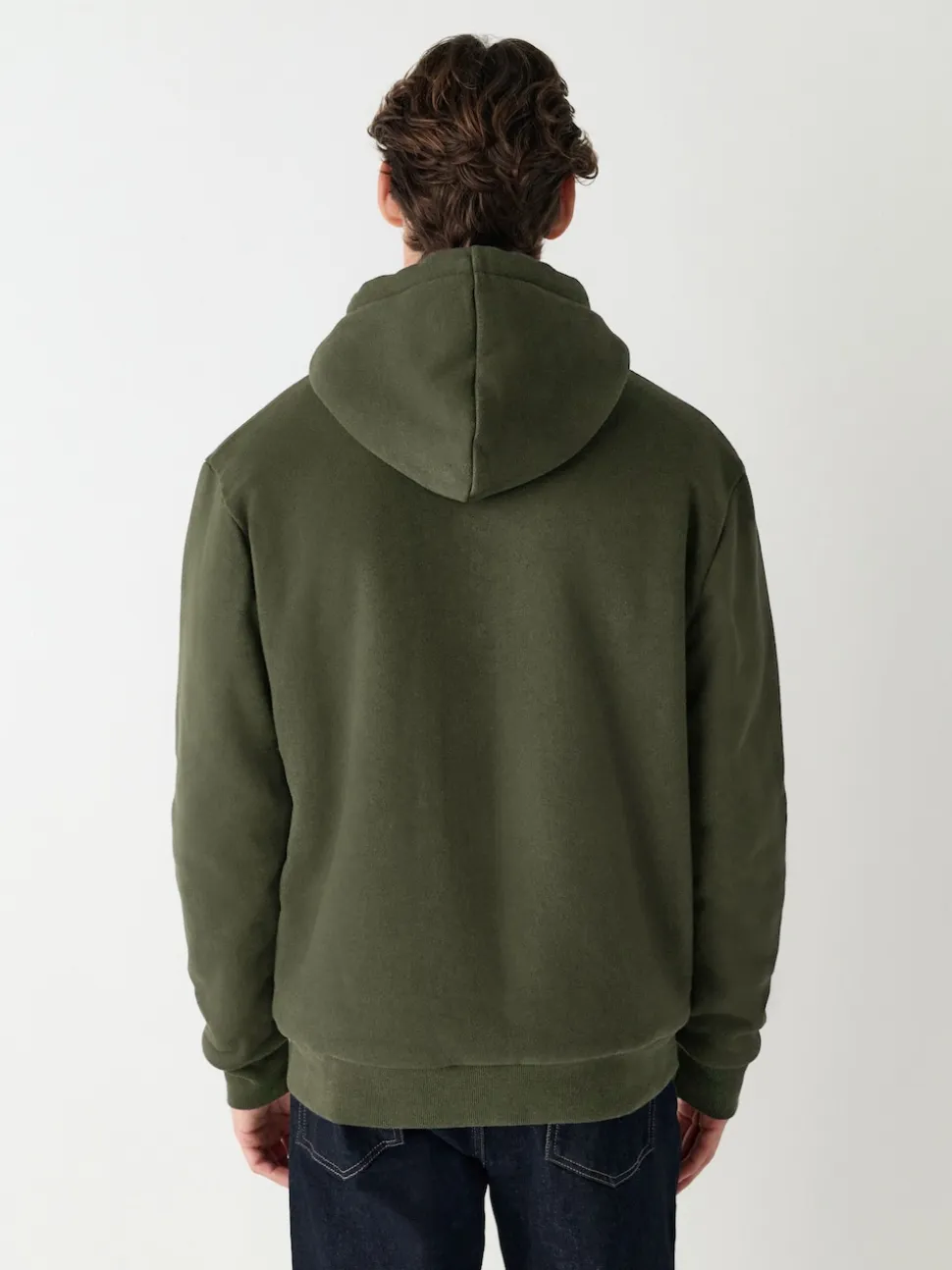 Khaki Green Borg Fleece Lined Full Zip Hoodie
