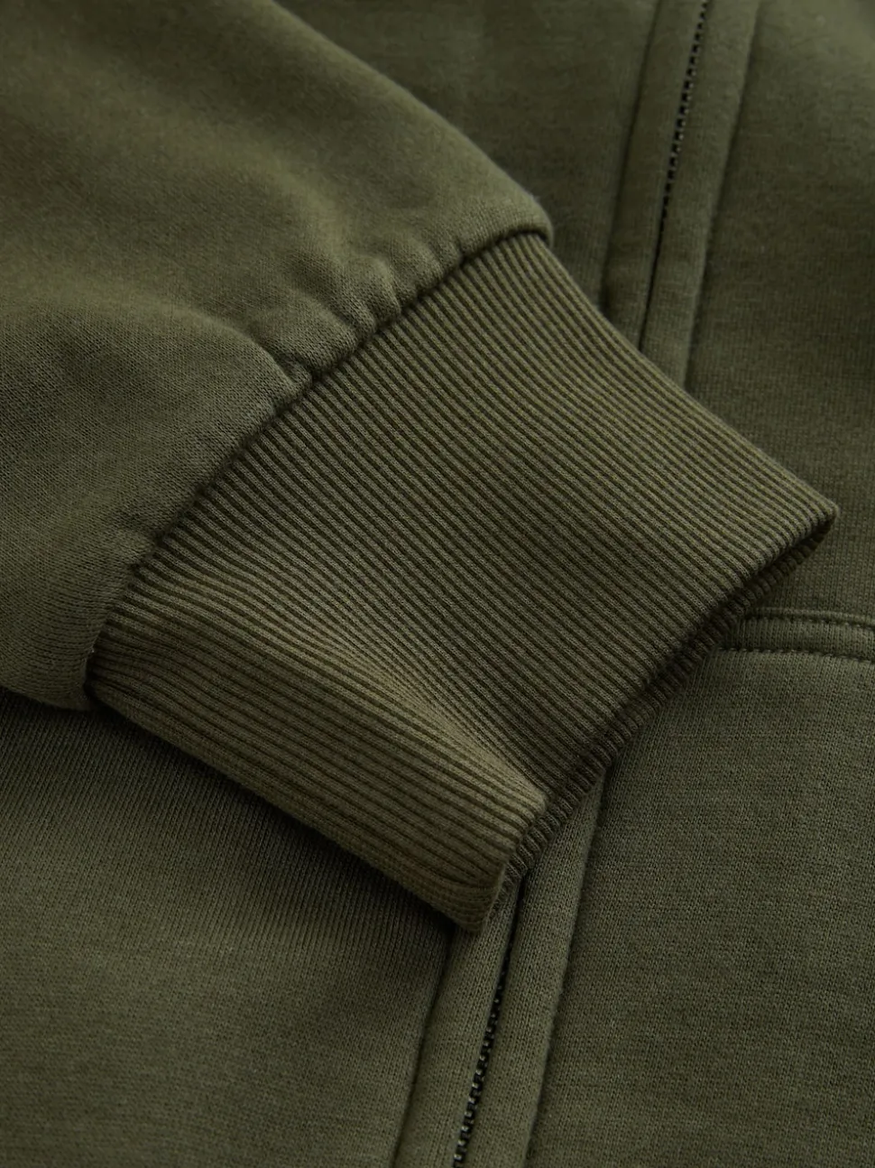 Khaki Green Borg Fleece Lined Full Zip Hoodie