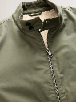 Khaki Green Borg Lined Shower Resistant Harrington Jacket