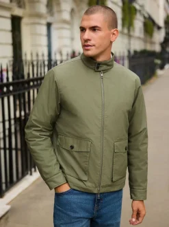 Khaki Green Borg Lined Shower Resistant Harrington Jacket