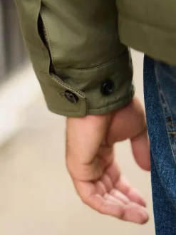 Khaki Green Borg Lined Shower Resistant Harrington Jacket
